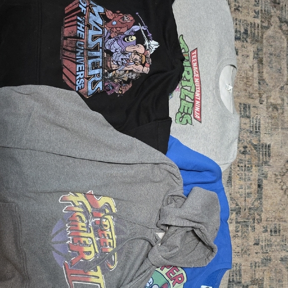 Mens 80s Graphic Hoodie Set - Black, Gray, Blue TMNT, SF2, + Mario - Picture 1 of 3
